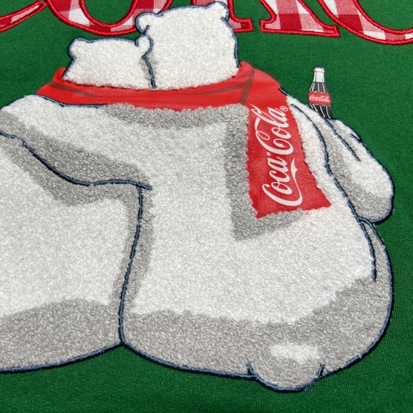 Coca Cola Coke Logo Green Christmas Sweatshirt Polar Bear Womens Large NEW - Picture 5 of 9